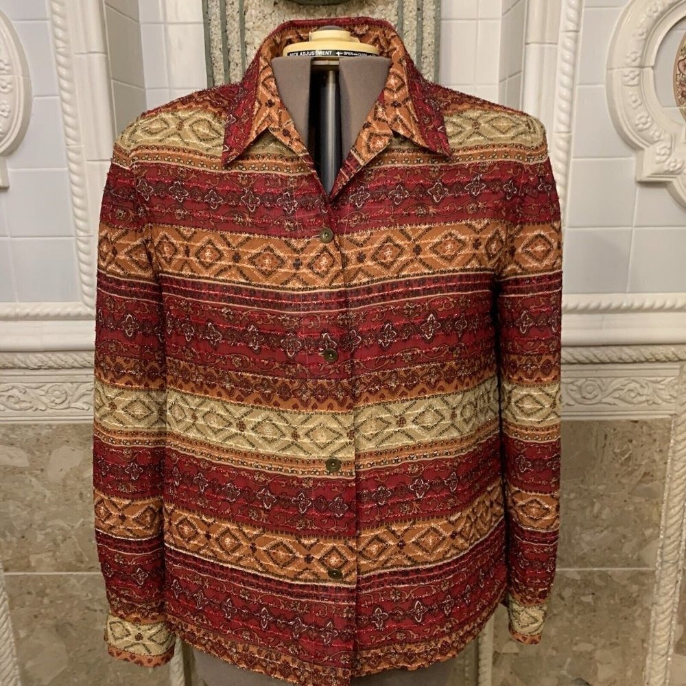 Alfred Dunner. Sz 14. Glitzy Metallic Long Sleeve Shirt. Button Up. Lined. B73